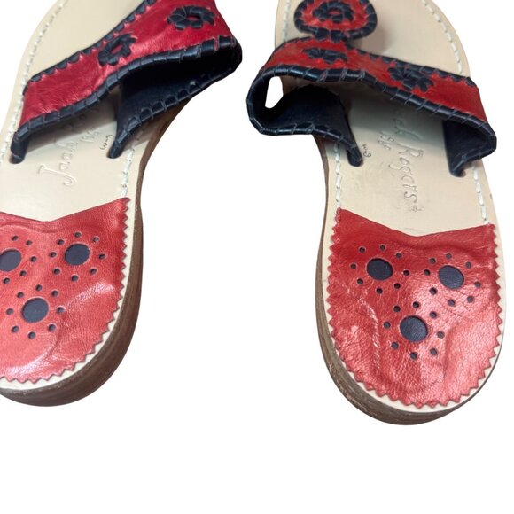 Jack Rogers Womens Red & Navy Leather Sandals With Floral Design Size 6M - Picture 5 of 12